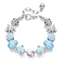 lake blue beautiful pumpkin car diy alloy silver plated big hole bead bracelet pandora style bracelet for lady girlfriend