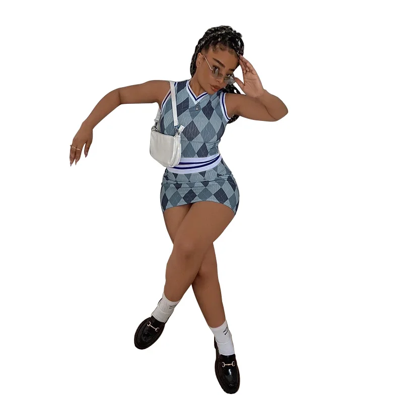 

New Style Womens Casual Sports Sleeveless Skirt Set