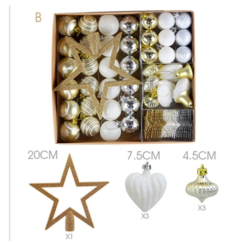 Christmas Tree Pendant with Gift Bag Decoration Hanging Ball Snow Top Star Snowflakes Multi-Pack Decor Set 80PCS | Дом и сад