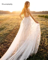 shwaepepty summer boho embroidery wedding dresses for bride 2021 a line country bridal gowns straps sleeveless vestido de novia