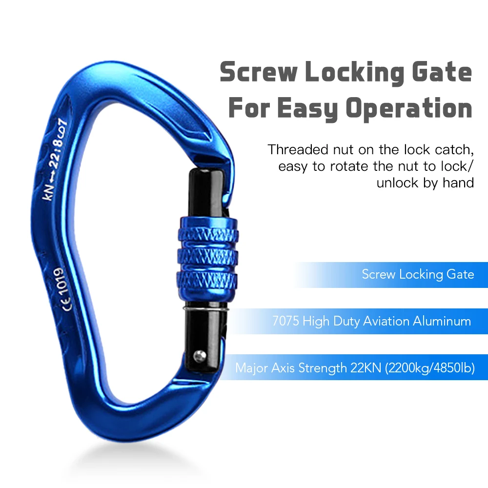 

22KN D-Shaped Carabiner Lock Heavy Duty Camping Accesorios Carabiner Spring-Loaded Gate Buckle Survival Equipment