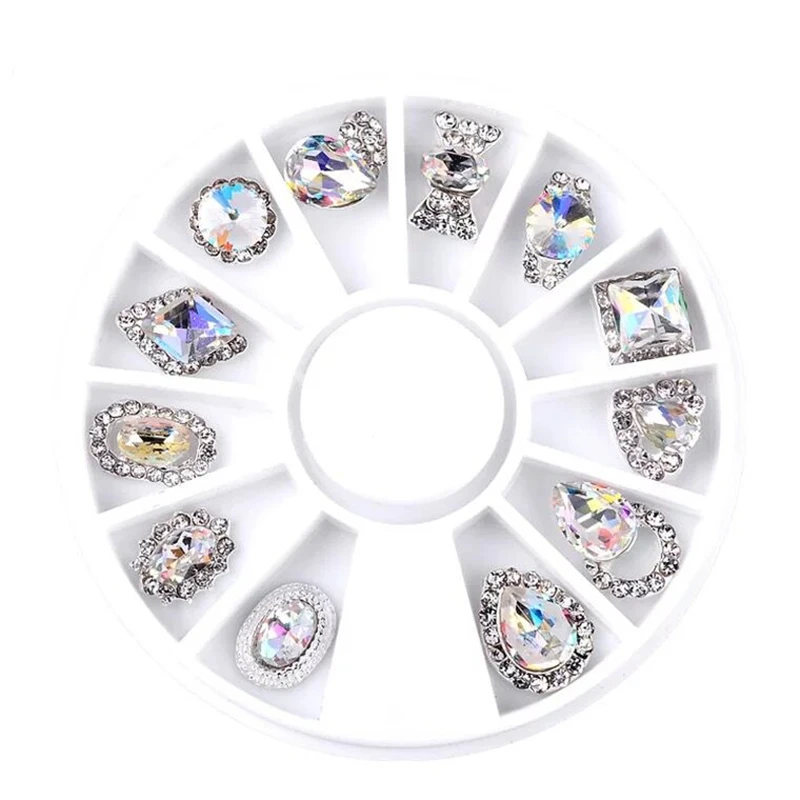 

New 12pcs/box Charm Alloy 3D Nail Art Decorations Shiny Crystal Jewelry Flatback Diamond Designs Manicure DIY Accessories Supply