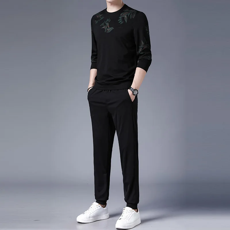 

2020 new leisure sports suit youth Korean fashion sweater men's autumn long sleeve T-shirt Pants Set
