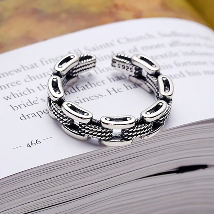 

Retro Simple Chain Ring Fashion Chain Knitting Silver Plated Opening Ring Charm Women's Ring Daily Jewelry Anniversary Gift