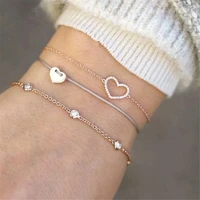 hocole fashion bohemian heart crystal hand cuff link chain charm bracelet sets for women gold color bracelets set female jewelry