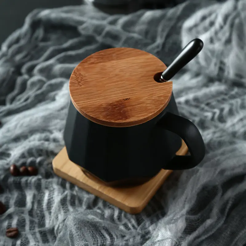 Керамическая чашка в скандинавском стиле простая керамическая с крышкой и