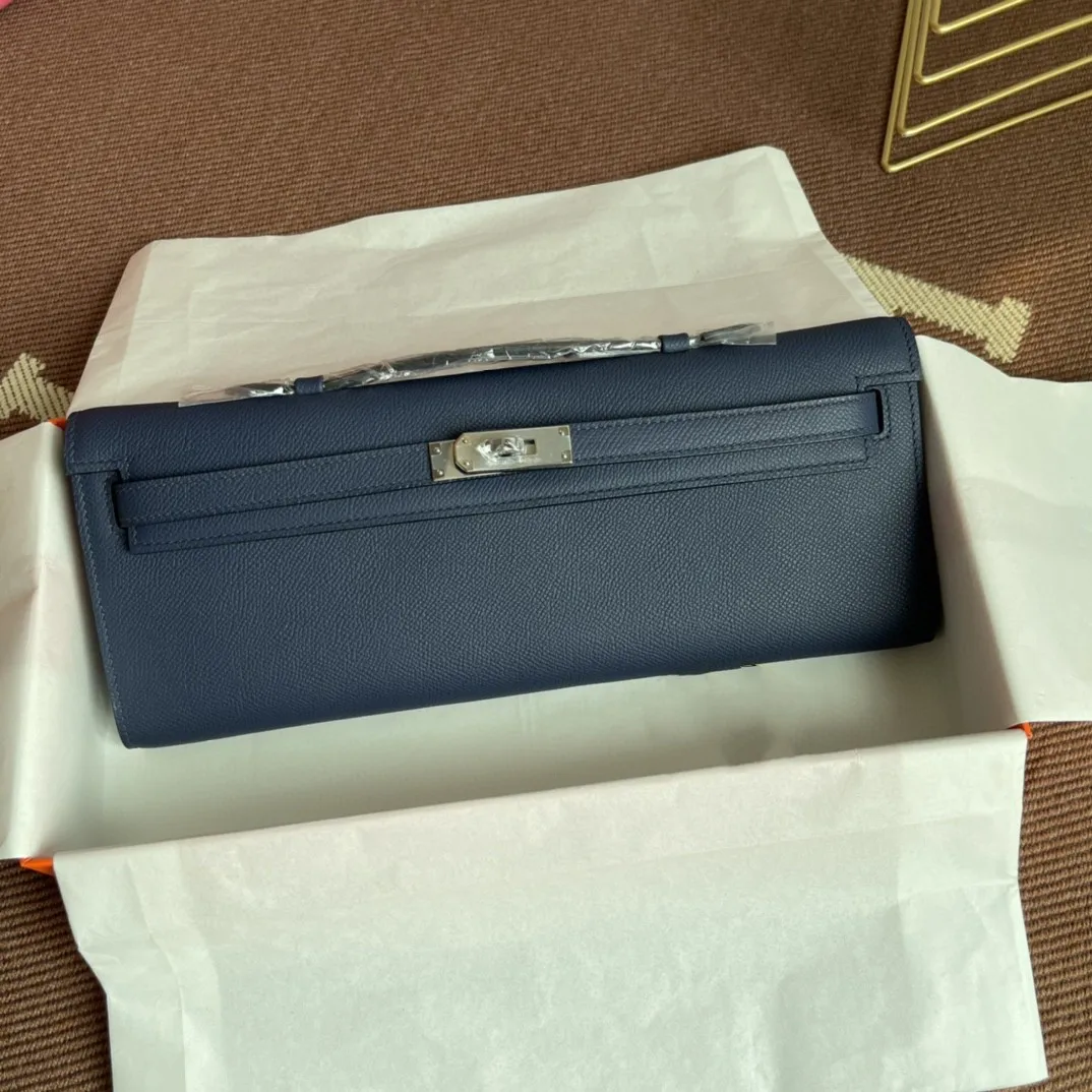 

Handmade Brand Purse,Luxury Bag,31cm Design Cut Handbag,Navy Blue Color,Epsom Leather, Fast delivery