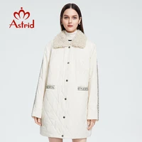 astrid 2021 new womens spring autumn quilted jacket with fur zipper letter print white long coat women parkas outerwear am 9798