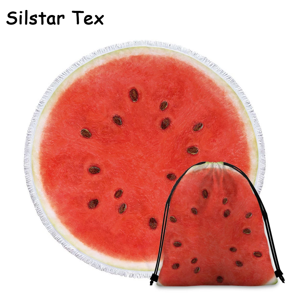 

Silstar Tex Fruit 5 Colors Orange kiwi Microfiber Fringe Round Beach Towel Bath Towel Large for Adults Tassel Printed Blanket