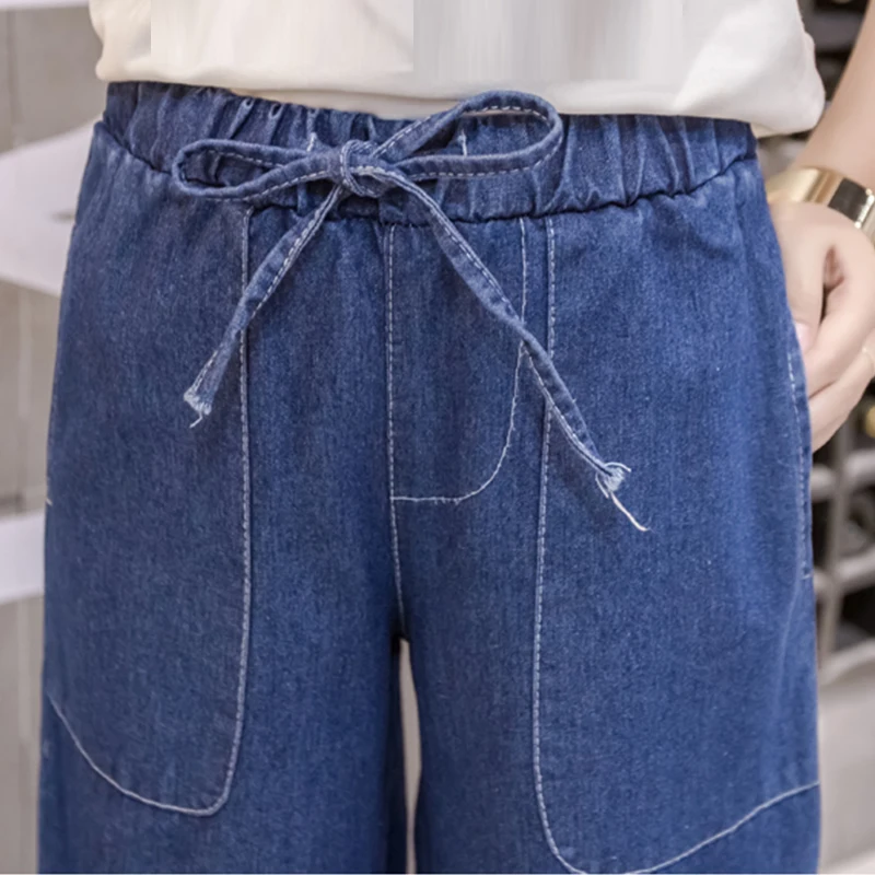 Spring and summer large size nine-point wide-leg jeans women 100 kg loose was thin fashion style | Женская одежда