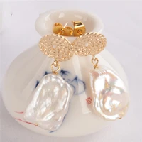 natural white baroque pearl golden earring freshwater wedding real party mesmerizing women aaa classic