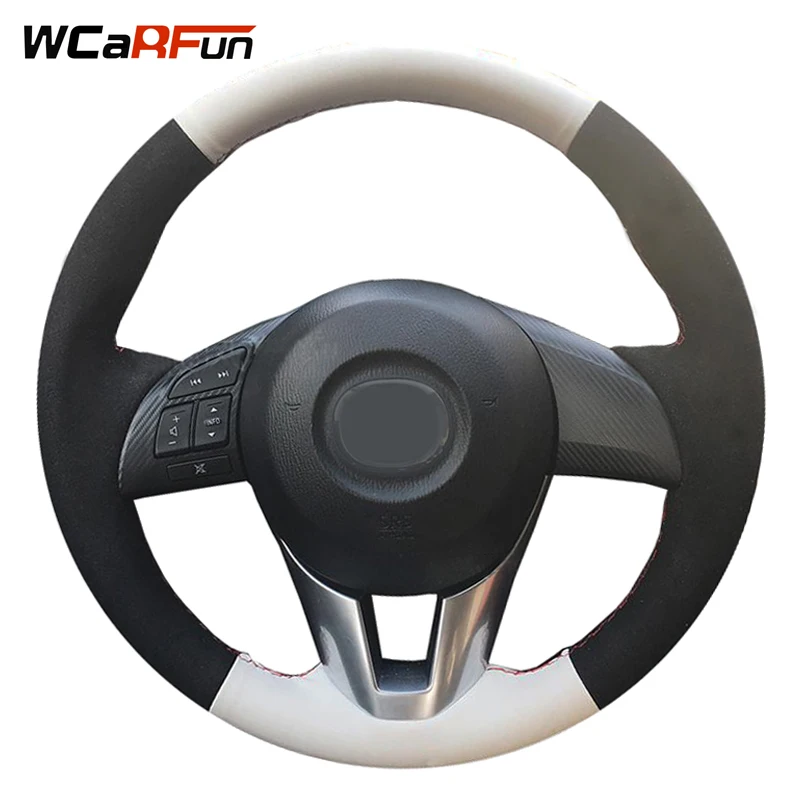 

WCaRFun Geunine кожаная черная замша Женская для Mazda чехол рулевого колеса автомобиля CX5 Atenza 2014 Новая Mazda 3 CX-5 2016 Scion iA 2016