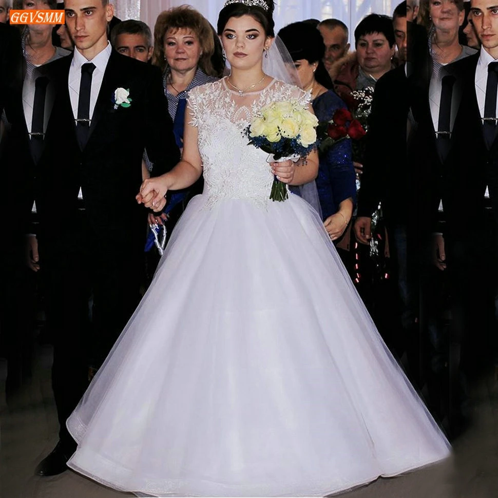 

Elegant O Neck Wedding Gowns Sleeveless Lace Appliqued Beaded Organza Women White Bridal Dresses Custom Made 2020 Robe De Mariee