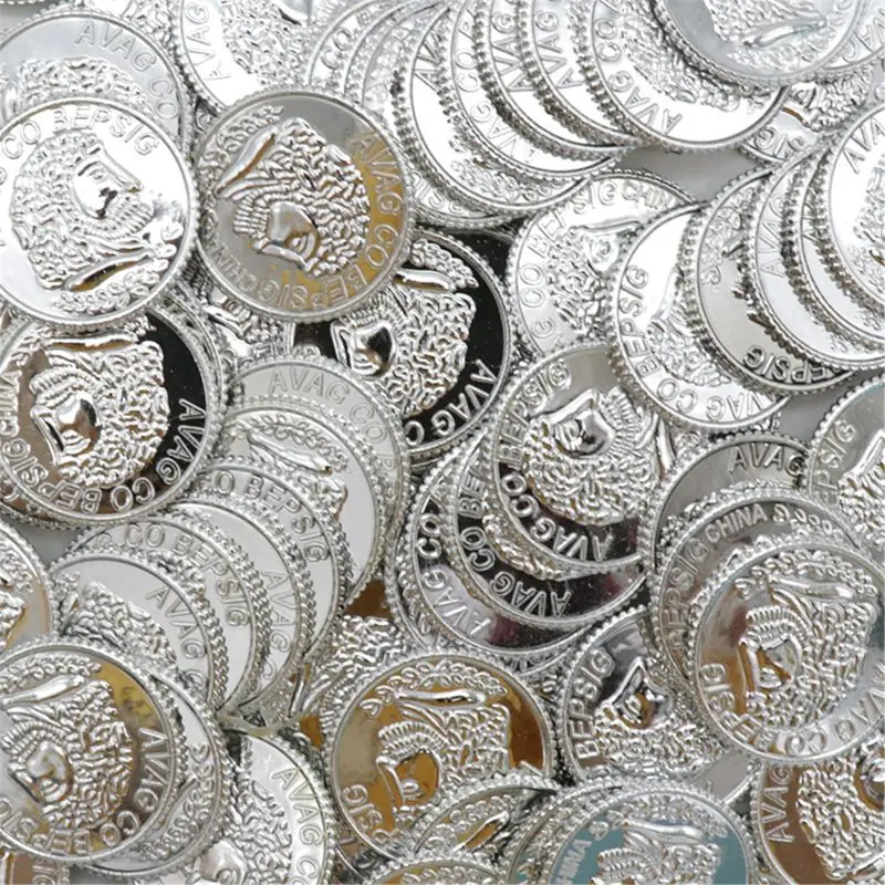 

New 100pcs Pirate Gold Coins Plastic Play Gold Treasure Coins for Play Favor Party Supplies Pirate Party Treasure Hunt