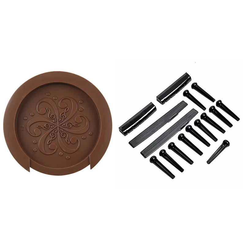 

Звуковое отверстие, блочная заглушка, остановка экрана с 2 наборами, мостовые штифты для акустической гитары, черное седло и гайка, высокое к...