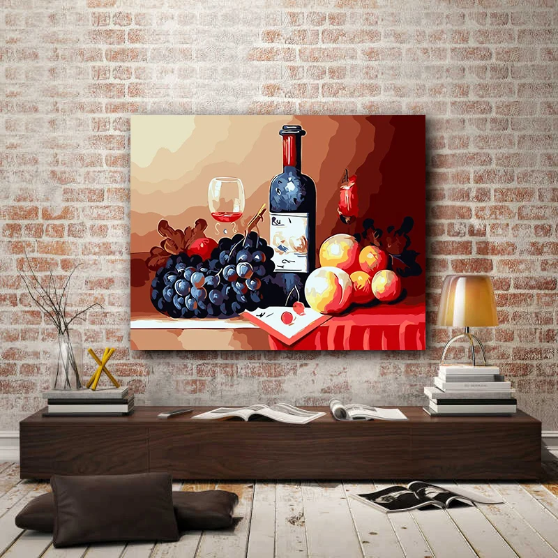 DIY картинки для раскраски по номерам с красным вином и фруктами рисунок Рельеф