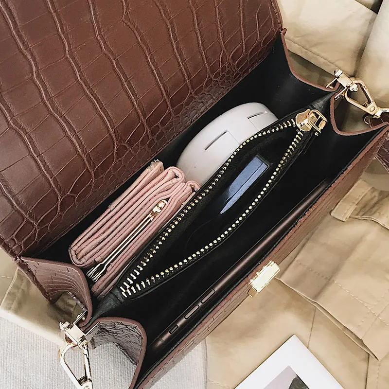 Luxury design women bag novelty of 2020 high quality faux leather crocodile pattern shoulder | Багаж и сумки