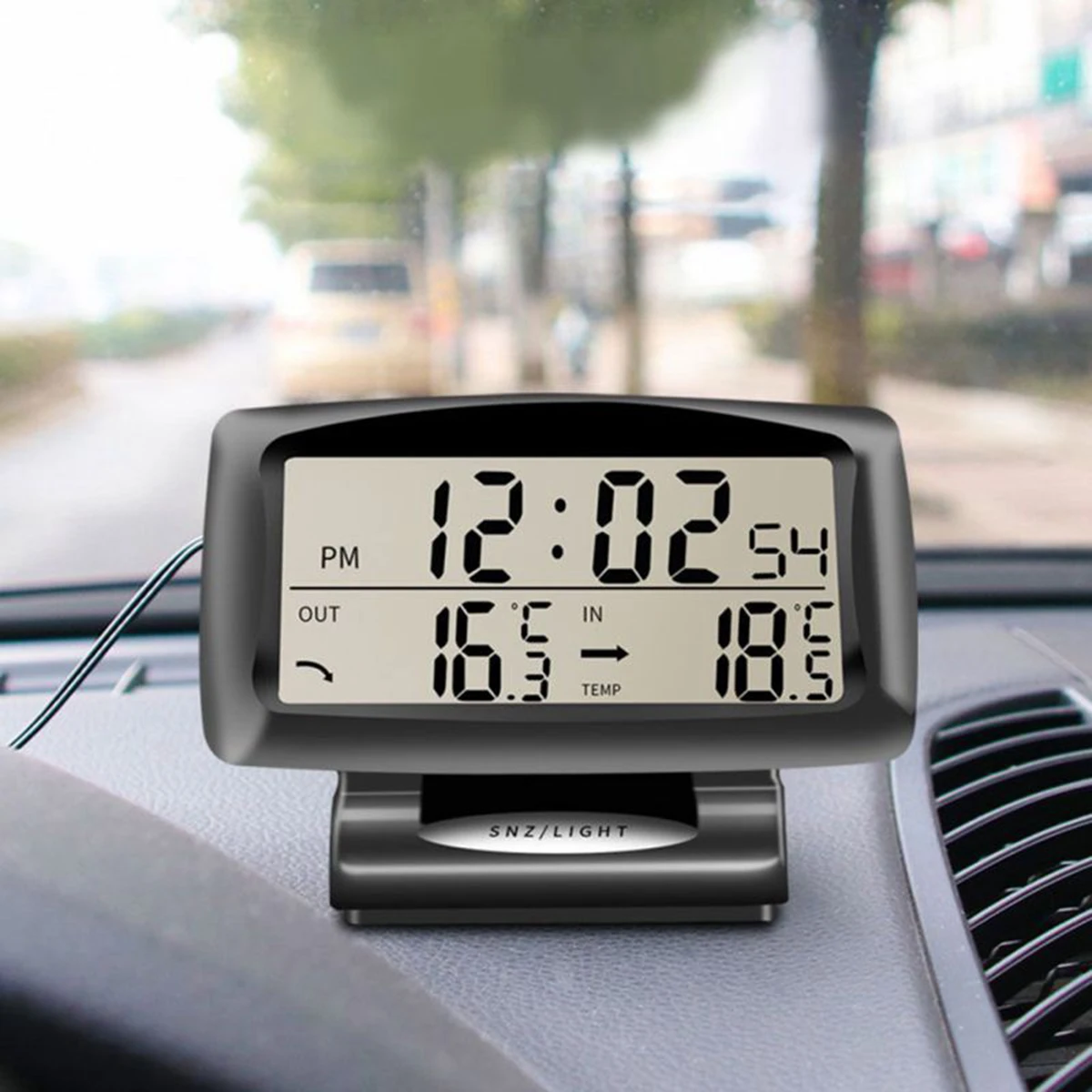 

Large LCD display Car Thermometer Digital Alarm Clock Gauge 12/24 hours system switchable with Backlight alarm/snooze function