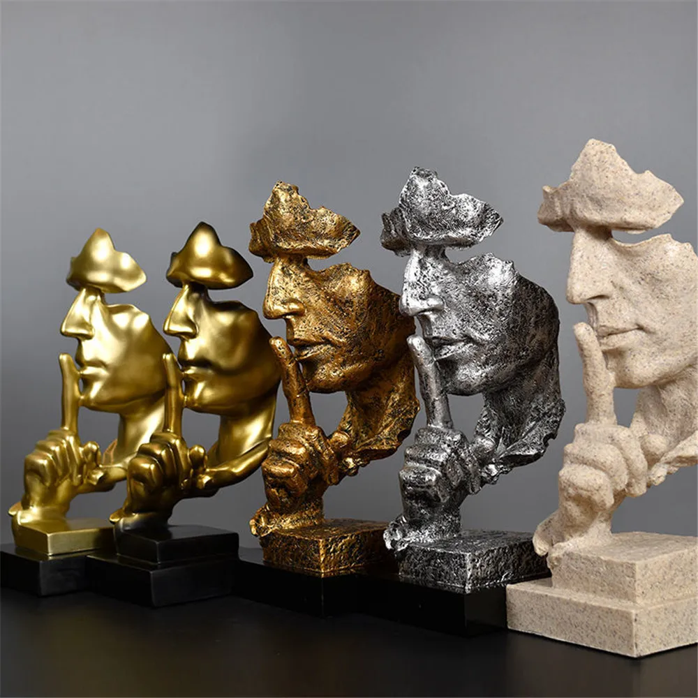 

Silence Is Gold Statue Resin Abstract Nordic Sculpture Figurine Home Decoration Modern Art Office TV Desk Housewarming Gift 2020