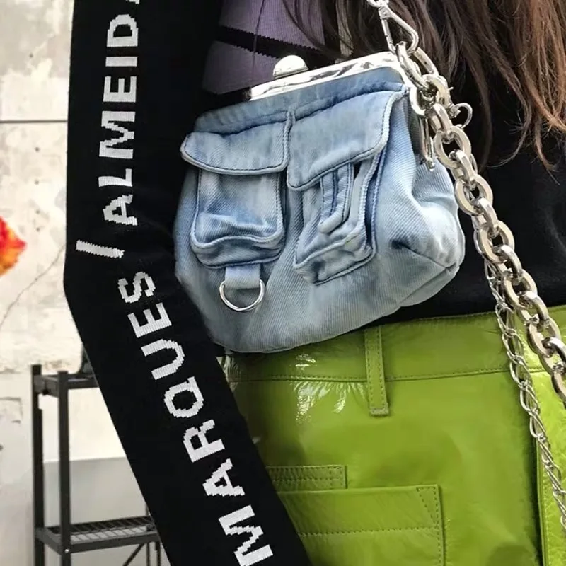 Джинсовые женские сумки с 3 ремнями зажим для джинсов клапаном сумочки клатчи на