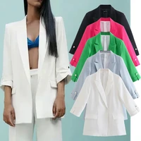 jennydave women blazer england fashion colorful solid simple casual blazer mujer 2021 women roll up sleeveblazers and jackets