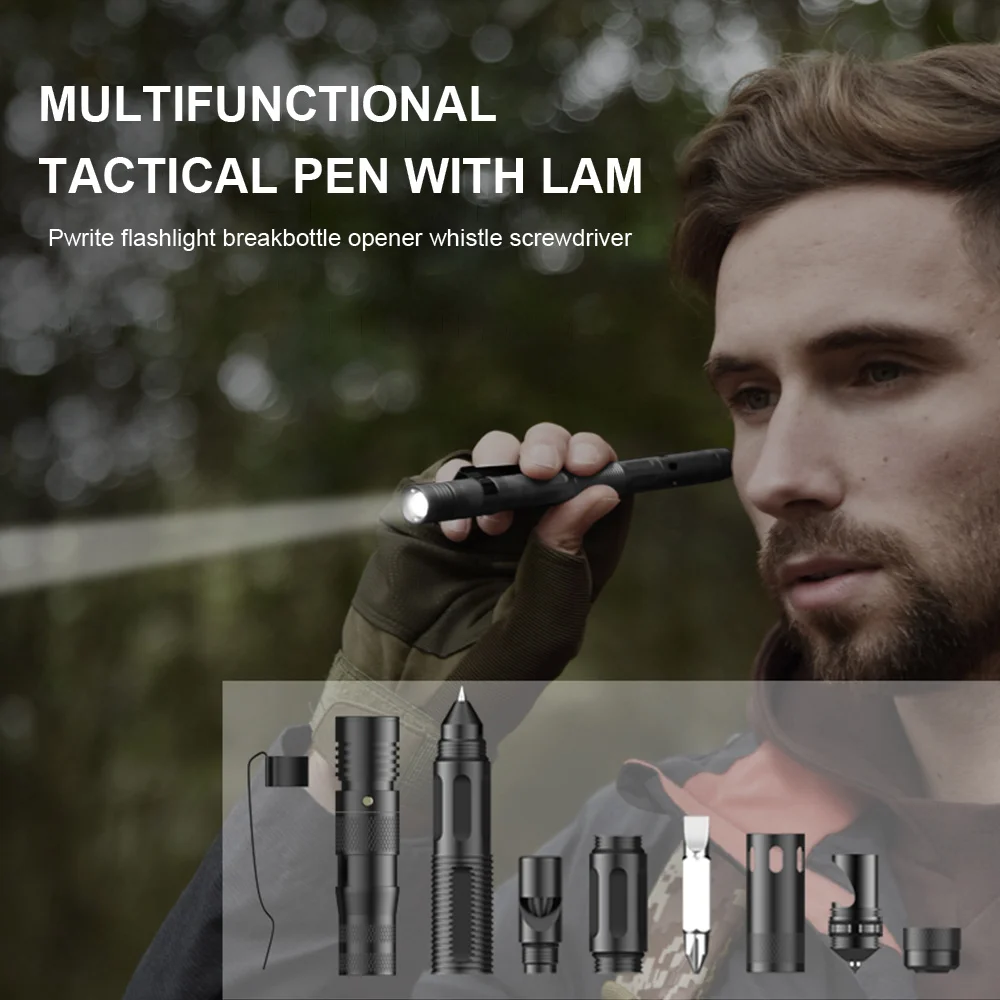 

Multifunctional Tactical Pen Women Defending Flashlight Aluminum Screwdriver Corkscrew Protect Survival Accessories