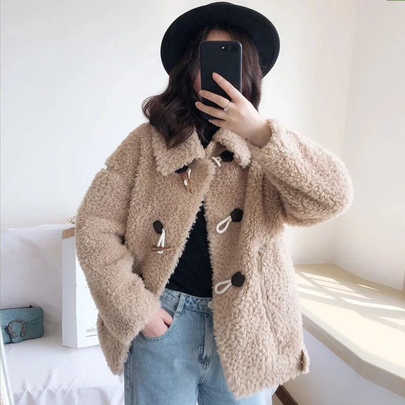 

2020 New Chenille Coat Women's Short Style Granular Wool One Ai Mei Lalambswool Coat Fur Wholesale