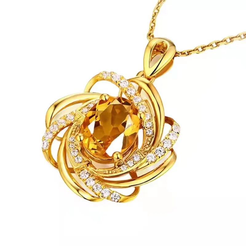 

Classic Fashion Pendant Gold Silver Citrine Sapphire Necklace Female Personality Full Diamond Flower Jewelry Holiday Gift