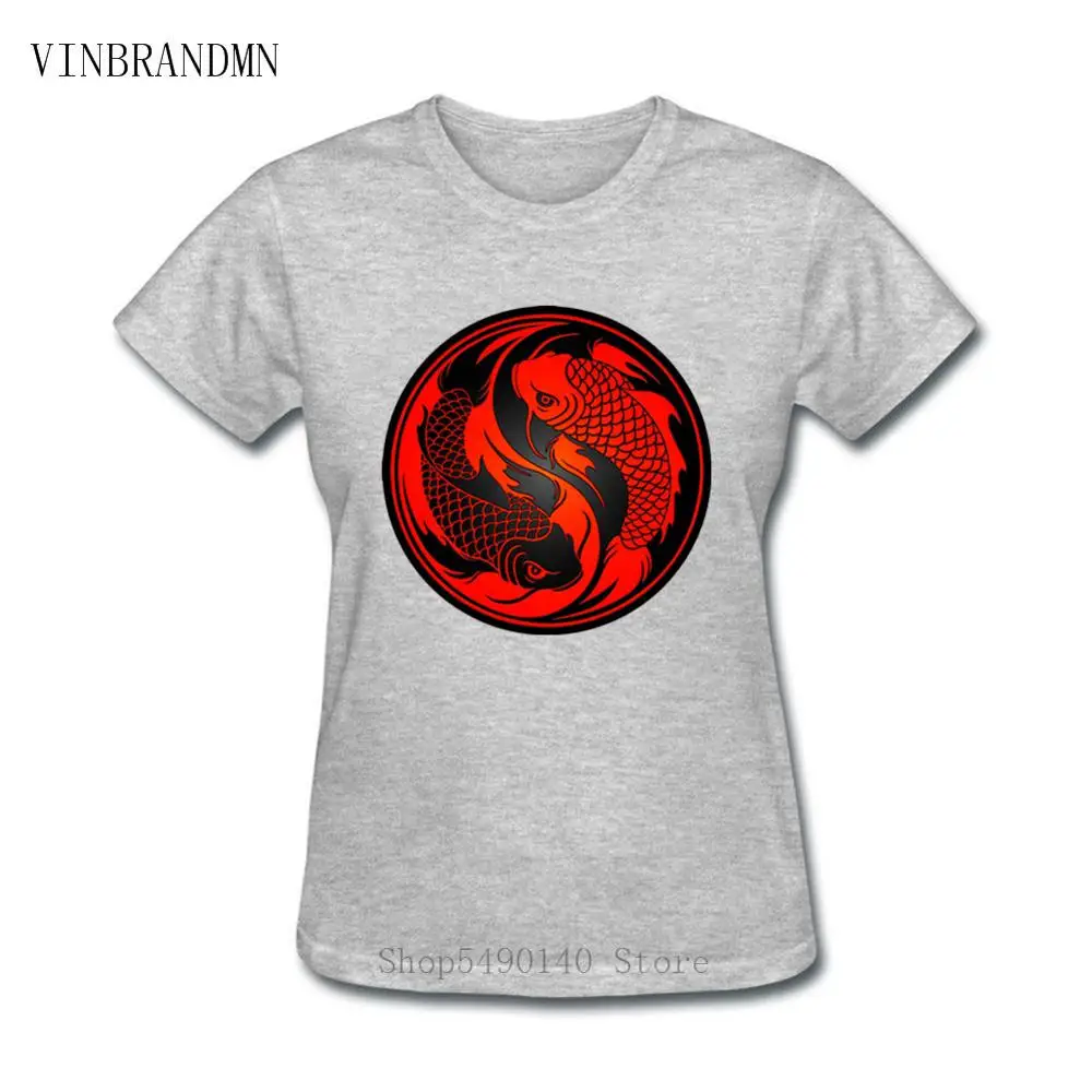 Забавный дизайн крутая футболка Инь Янь Карп Flyfish дешевая цена взрослая женская в
