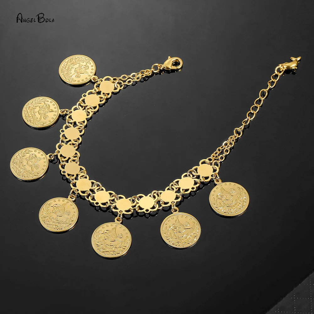 

Religious Money Coin Bracelet Gold Color Islamic Muslim Arab Coins Bracelet Bangles for Women Arab Middle Eastern Jewelry Gift