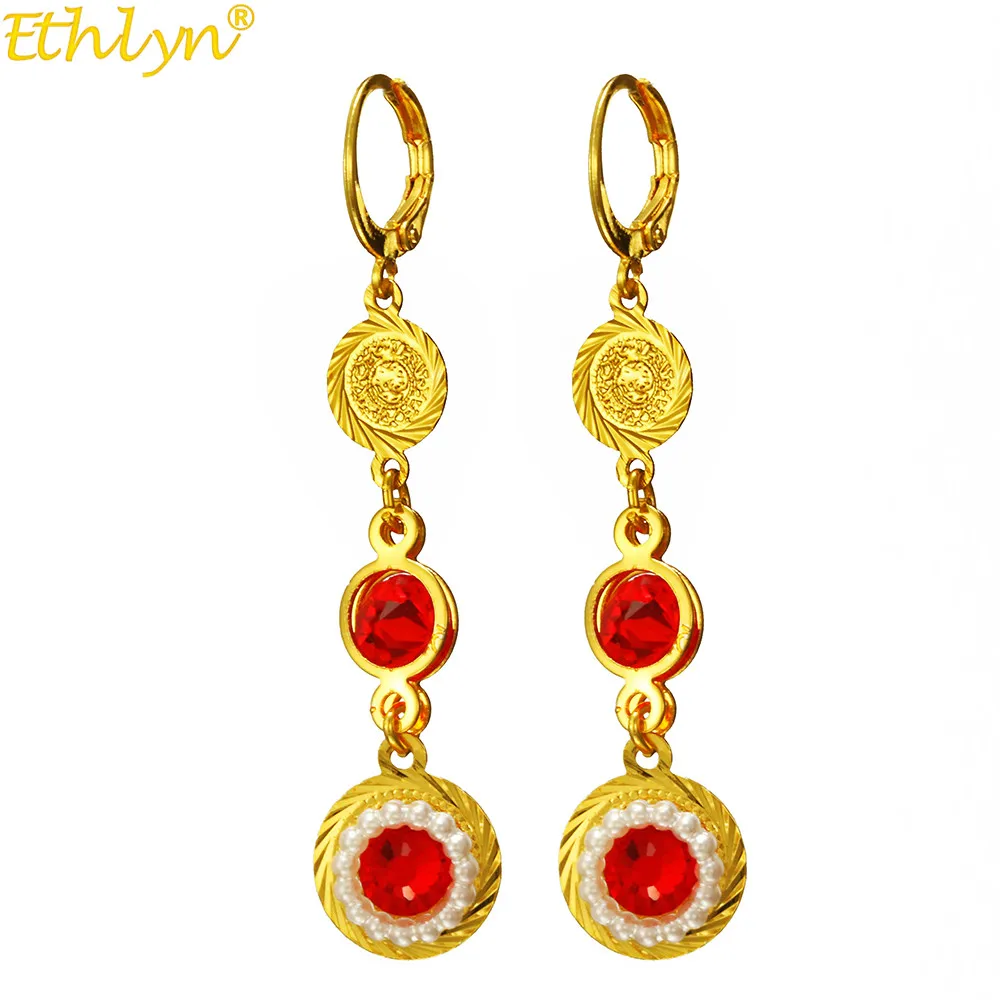 Ethlyn длинные висячие Висячие монеты серьги Золотой Цвет Арабский древний