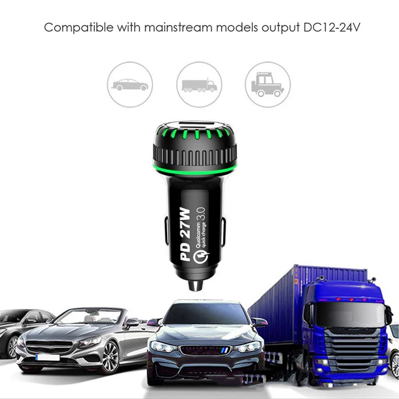 

Nohon PD 27W Type C Car Charger Dual Ports PD/QC 3.0 Fast Charging Car Charger with LED 36W Quick Charge for iPhone 11 Pro Max