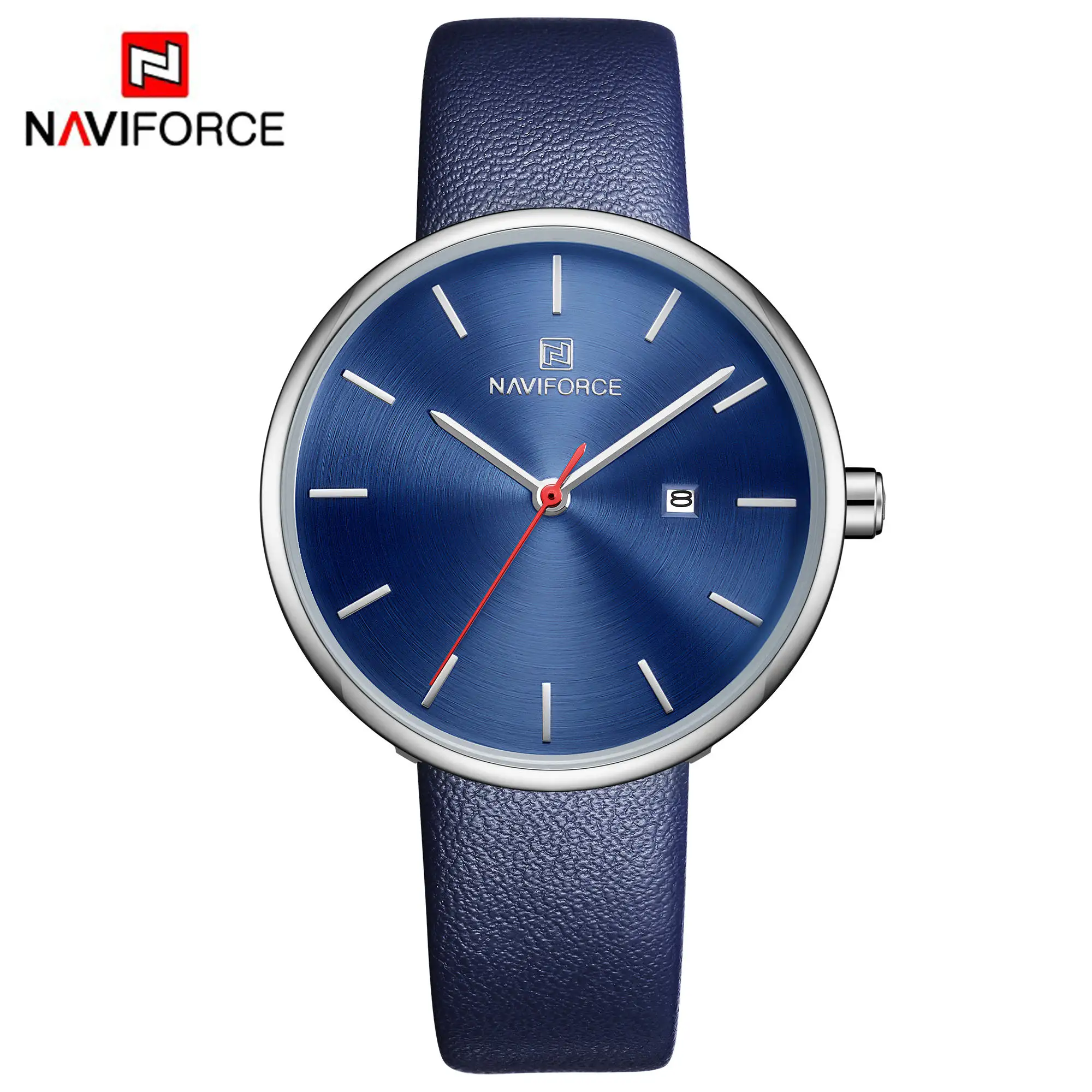 Blue NAVIFORCE женские часы модные женские красные PU ремешок для часов кварцевые Дата повседневные часы водонепроницаемые наручные часы подарок для девушки жены женщины - Цвет: Blue