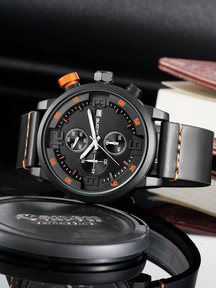 Часы наручные мужские из ПУ кожи спортивные водонепроницаемые классические