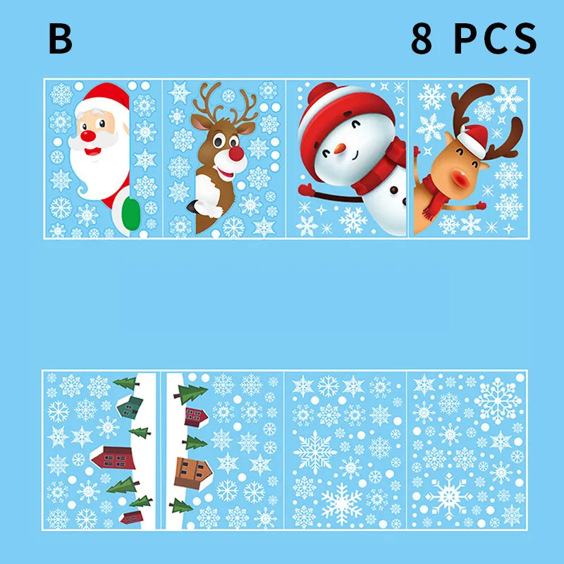 2022 Christmas Window Decal Santa Claus Snowflake Stickers Winter Wall Decals for Kids Room New Year Decoration | Дом и сад