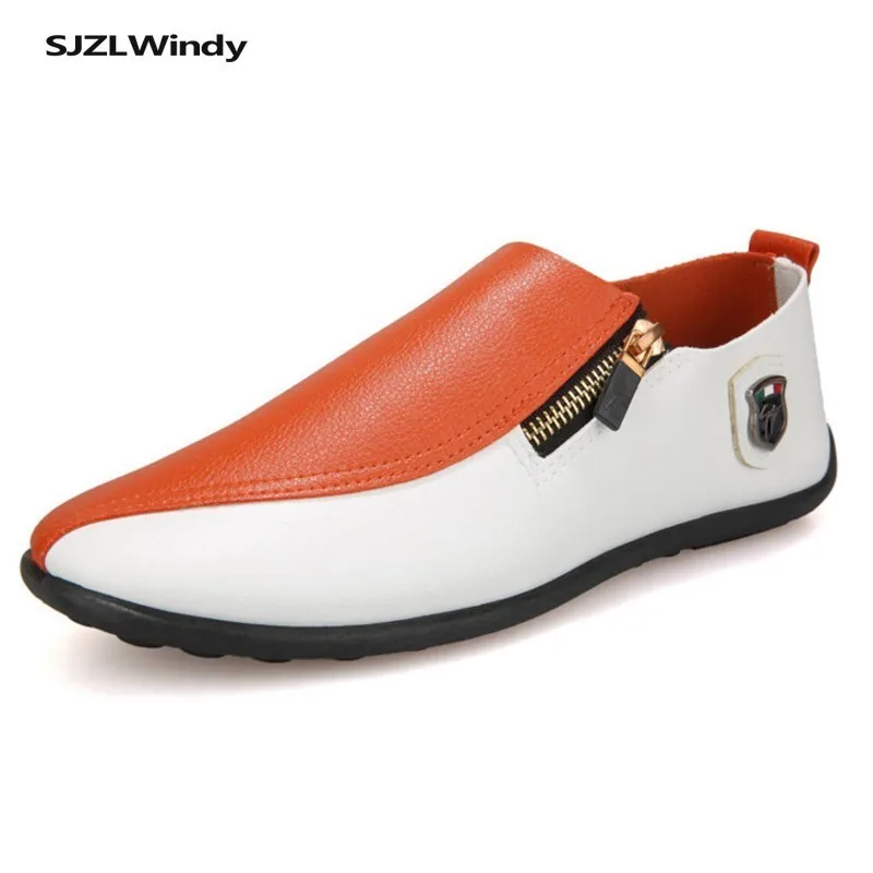 

Summer Men England Genuine Leather Casual Shoes Slip On Splice Flats Male Driving Shoes