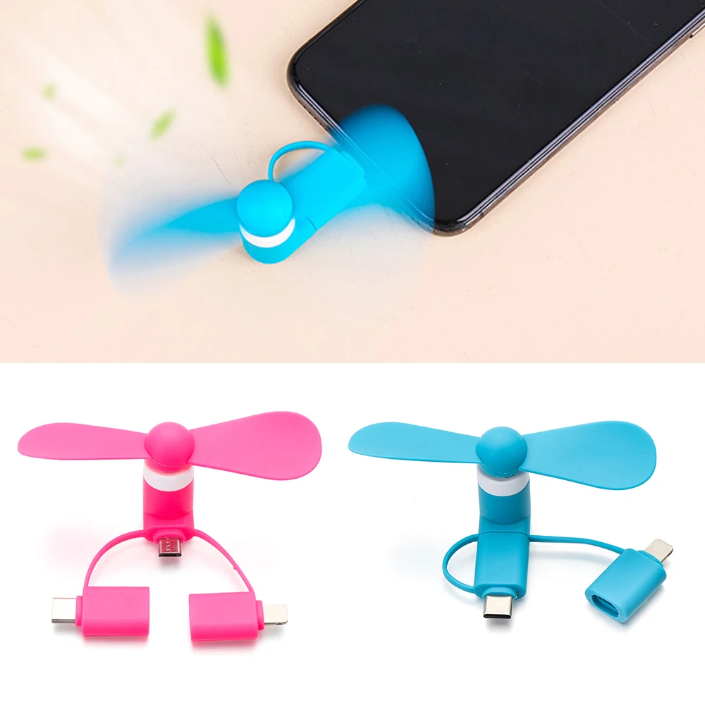 3in1 Portable Mini Mobile Phone Fan Cooler Creative USB Micro/Type C/Lightning For Samsung Huawei Xiaomi iphone | Мобильные телефоны