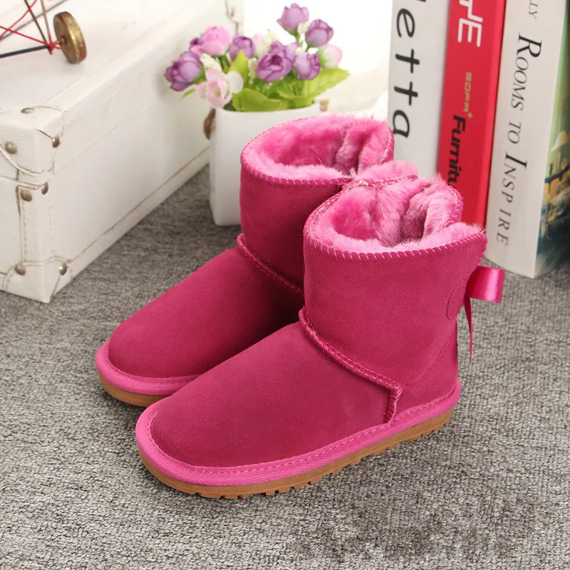 Австралия Фирменная Новинка Девичьи зимние сапоги Зимняя Теплая обувь с бантом