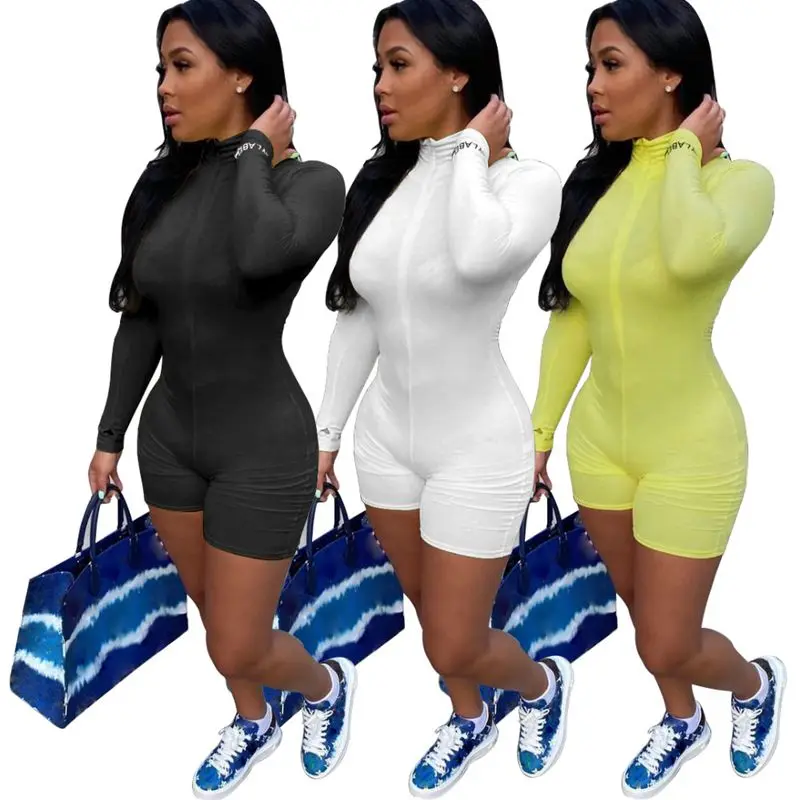 

Aesthetic Rib Long Sleeve Bodycon Playsuit Zip Jumpsuit for New Fall Women One Piece Club Outfits Lounge Wear Rompers