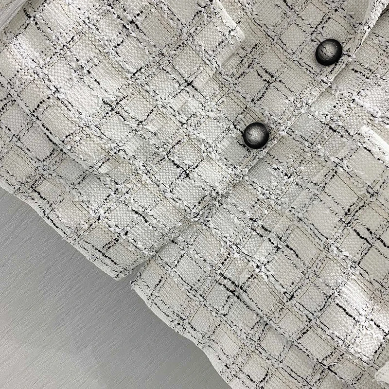 New Black and white plaid medium length suit coat women's Woolen soft top