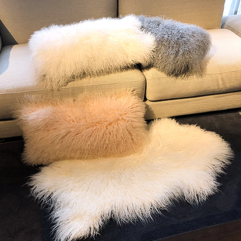 Натуральный кудрявый монгольский меховой ковер из овечьей шкуры 1 шт.