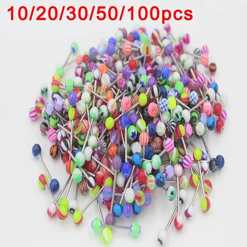 

10/20/30/50/100 pcs Double Acrylic Ball Tounge Nipple Ear Rings Bars Barbell Plug Tunnel Body Piercing Jewelry THJ99