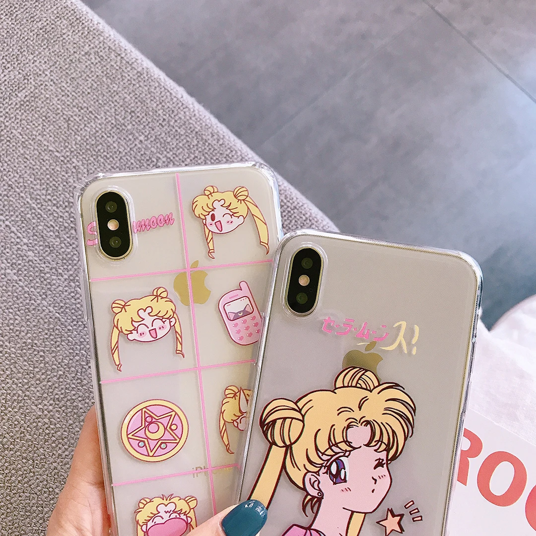 Anti-fall TPU Sailor Moon Phone Case for iPhone 11 Pro Max X XR XS Cartoon Soft Transparent Clear Cover 6 6s 8 7 Plus Funda |