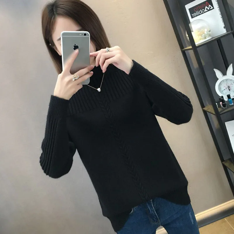 Вязаный женский зимний свитер с воротником средней высоты новинка 2022 корейский