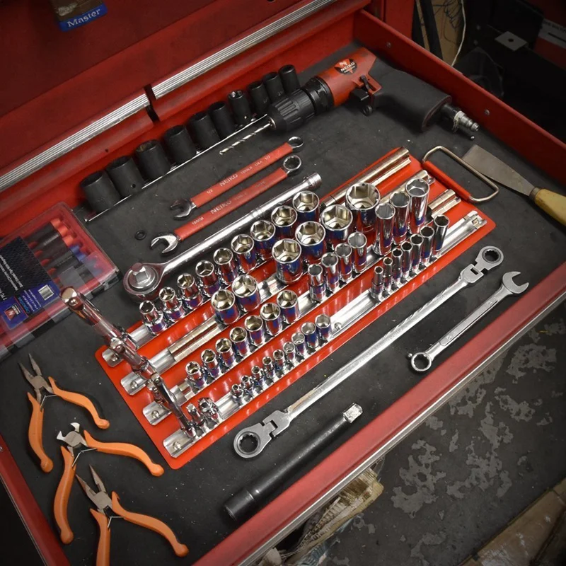 

80Pc Socket Tray Rack 1/4 inch, 3/8 inch, 1/2 inch Inch Snap Rail Tool Set Organizer