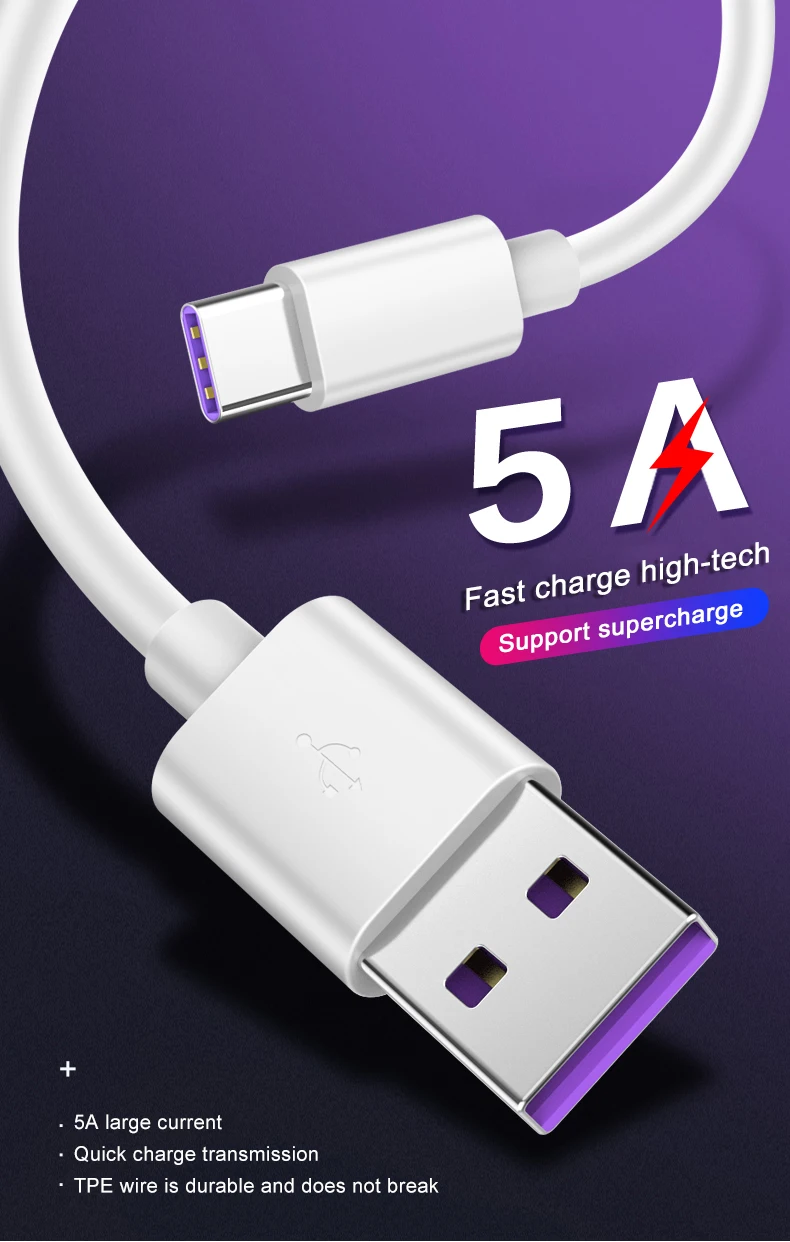 PHOMAX 5A usb tipe C кабель для передачи данных для суперзарядки, кабель для HUAWEI P20 P30 mater20 30 pro USB C кабель для передачи данных