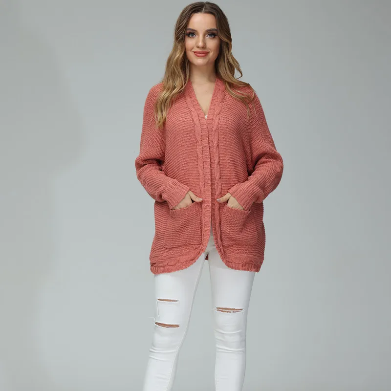

Shin Women 2021 Autumn Winter Cardigan Sweater Large Size Button Rope Thick Pocket Purse Knitted Sweater Loose Vintage Coat