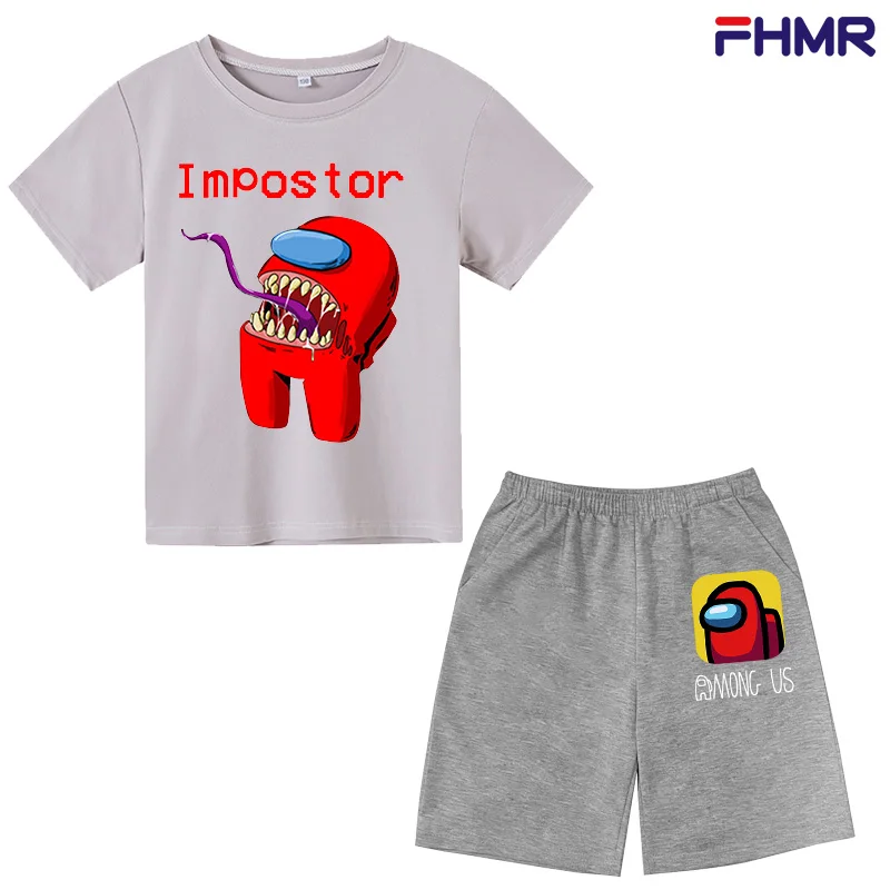 

New summer games between us cartoon printed T-shirt children's sportswear girls boys' sportswear 4-14t top pants suit