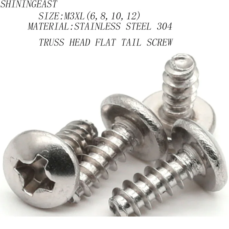 

60pcs/lot M3*6/8/10/12stainless steel 304 phillips crossed mush head truss head self-tapping flat tail mini screw1118
