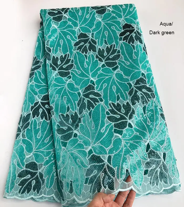 aqua Классический Holed handcut африканская французская кружевная ткань модная случайная одежда с блестками 5 ярдов за штуку горячая распродажа - Цвет: aqua